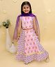 Junitos Cotton Woven Sleeveless Floral Printed & Gota Lace Embellished Coordinating Lehenga Choli With Dupatta Set - Purple