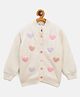 JWAAQ Cotton Knit Full Sleeves Hearts Patch Embroidered Fur Detailed Sweater - White