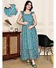 COLOR STUDIO Georgette Woven Frill Sleeves Floral Printed Maternity Maxi Dress With Nursing Access - Sea Green