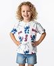 Bonfino Disney Single Jersey Knit Drop Shoulder Half Sleeves T-Shirt with Lilo & Stitch - White