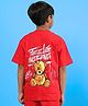WEARDUDS Cotton Knit Half Sleeves Teddy Bear Back Printed Tee - Red