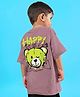 WEARDUDS Cotton Knit Half Sleeves Winking Teddy Bear Printed Oversized Tee - Violet