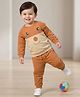 Babyhug Knit Premium Light Gauge Terry Full Raglan Sleeves T-Shirt & Joggers Set With Bear Applique & Patch - Brown