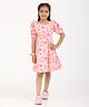 Zion Cotton Woven Half Puffed Sleeves Floral Printed Lace Detailed Dress - Pink