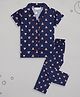 Sheer Love Poplin Woven Half Sleeves Teddy Bear & Polka Dots Printed Coordinating Night Suit Set - Navy Blue