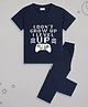 Sheer Love Cotton Jersey Knit Half Sleeves I Dont Grow Up I Level Up Text Printed Coordinating Night Suit Set - Navy Blue