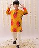 Lil' Drama Cotton Knit Full Sleeves Floral Printed Kurta Pyjama Set - Mustard