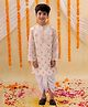 Lil' Drama Chanderi Knit Three Fourth Sleeves Foil Birds Printed & Gota Lace Embellished Kurta & Dhoti Set - Off White