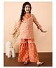 StyloBug Cotton Woven Three Fourth Bell Sleeves Floral Printed & Pompom Lace Embellished Kurti Sharara Set - Orange