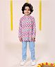 Kiddopanti Rayon Woven Full Sleeves Chevron Printed Kurta Jeans Set - Multi Colour & Light Blue