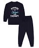 Young Birds Cotton Knit Full Sleeves Running Is Cheaper Than Therapy Text Printed Tee & Joggers Set - Navy Blue