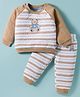 ToffyHouse Knit Full Sleeves Winter Wear Night Suit With Animal Print - Tan