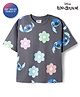 Primo Gino Disney Terry Knit Drop Shoulder Half Sleeves Oversized T-Shirt with Lilo N Stitch Print - Grey