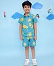 Vastrarth Cotton Woven Half Sleeves Sun Printed Shirt & Coordinating Shorts Set - Teal Blue