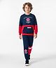Primo Gino Marvel Terry Knit Full Sleeves Cut & Sew Sweatshirt and Trackpants with Captain America Graphic and Kangaroo Pocket Detailing - Navy Blue & Red