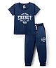 Weet Knitted Half Sleeves T-Shirt & Lounge Pant Set With Text Print - Navy Blue