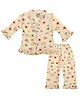 Superminis Cotton Blend Knit Full Sleeves Fish Printed Coordinating Night Suit Set - Lemon