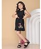 Superminis Denim Woven Sleeveless Floral Bicyle Embroidered Dress - Black
