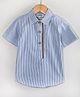 Hugsntugs Cotton Woven Half Sleeves Striped Kurta Style Shirt - White & Blue