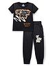 Weet Knitted Half Sleeves T-Shirt & Pant Set With Text Print - Black