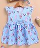 TOONYPORT Cotton Knit Cap Sleeves Ice Cream Printed Bow Applique Detailed Dress - Blue