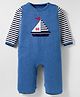 ToffyHouse Knitted Full Sleeves Romper With Stripes & Boat Design - Light Blue