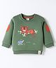 ToffyHouse Knitted Full Sleeves T-Shirt with Animal Graphic & Embroidery - Olive Green
