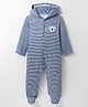Kookie Kids Interlock Knit Full Sleeves Footed Sleepsuit With Stripes - Navy Blue