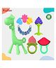 Kritiu Baby 1 Soft Silicone Giraffe Shape Teething Toys | 3 Fruit Shape Textured Molar Teeth Teether | 1 Ring Shape Rattle Massage for Infants Dental Care BPA Free - Pack of 5 (Green)