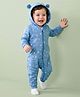 Mark & Mia Knit Full Sleeves Fleece Fabric Winter Wear Star Printed Hooded Romper With Kangaroo Pockets & Ear Applique - Blue
