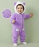 Mark & Mia Knit Full Sleeves Fur Winter Wear Hooded Romper with Embroidery & Ear Applique - Lavender