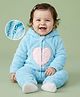 Mark & Mia Knit Full Sleeves Fur Fabric Winter Wear Hooded Romper With Heart Embroidery - Light Blue