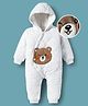 Mark & Mia Woven  Full Sleeves Winter Wear Hooded Quilted Rompers with Teddy Applique Detailing - White