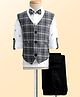 Radutu Full Sleeves Checked 3 Piece Party Suit With Bow Set - Dark Grey & White