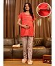 SWEETMOON Knitted Knit Half Sleeves Sunshine Text Printed Maternity Night Suit Set With Centre Nursing Access - Peach & Grey