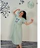 SWEETMOON Knitted Knit Half Sleeves Music Text Printed Maternity Nighty With Overlap Zipper Nursing Access - Pastel Green