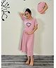 SWEETMOON Knitted Knit Half Sleeves Forever Text Printed Maternity Nighty With Side Zipper Nursing Access - Pastel Pink