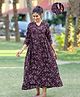 SWEETMOON Woven Three Fourth Sleeves Floral Printed Maternity Dress With Side Zipper Nursing Access - Wine