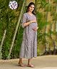 SWEETMOON Linen Three Fourth Sleeves Floral Printed Maternity Dress With Side Zipper Nursing Access - Green