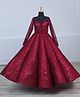 Li & Li Couture Woven Full Sleeves Sequins Embellished Panel Style Gown - Wine & Red
