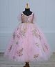 Li & Li Couture Net Woven Frill Sleeves Floral Embroidered & Pearls Embellished Gown - Icy Pink