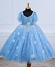 Li & Li Couture Net Woven Frill Sleeves Snowflakes Applique Detailed Pearls Embellished Gown - Sky Blue