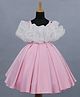 Li & Li Couture Satin Woven Cold Shoulder Sleeves Ruffle Detailed Dress - White & Pink