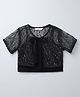 Taffykids Knit Solid Crop Top With Half Sleeves Crochet Shrug - Black & Silver