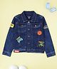 Kiddopanti Denim Woven Full Sleeves Basketball Patch Detailed Jacket - Dark Rag Blue