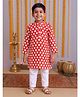 Kiddopanti Cotton Woven Full Sleeves Daisy Printed Kurta Pyjama Set - Red & White