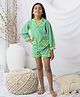 Fairies Forever Cotton Woven Full Sleeves Striped Coordinating Shirt & Shorts Night Suit Set - Green