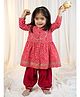Vastramay Cotton Woven Three Fourth Sleeves Bandhani Printed & Gota Lace Embellished Kurti Patiala Set - Red