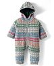 Yellow Apple Knit Full Sleeves Hooded Rompers with Cable Knit & Stripes - Grey & Dark Green