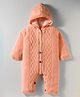 Yellow Apple Knit Full Sleeves Front Open Hooded Solid Romper with Cable Knit Design - Peach